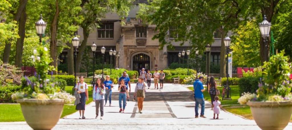 Students walking around campus